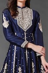 Rohit Bal_Blue Chanderi Silk Embroidered Floral Mandarin Collar Anarkali Gown  _Online_at_Aza_Fashions