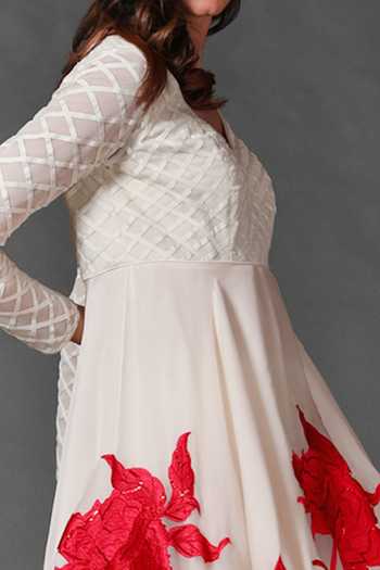 Buy_Rohit Bal_White Organza, Lining Cotton Floral V Neck Embroidered Anarkali Set _Online_at_Aza_Fashions