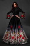 Buy Rohit Bal Black Chanderi Silk, Lining Cotton Floral Mandarin Collar Anarkali Set at Aza Fashions Buy_Rohit Bal_Black Chanderi Silk, Lining Cotton Floral Mandarin Collar Anarkali Set _at_Aza_Fashions