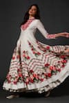Rohit Bal_White Chanderi Silk, Lining Cotton Floral Mandarin Collar Printed Anarkali Set _Online_at_Aza_Fashions