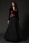 Buy_Rohit Bal_Black Velvet, Lining Floral V Neck Embroidered Jacket _at_Aza_Fashions