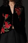 Buy_Rohit Bal_Black Velvet, Lining Floral V Neck Embroidered Jacket _Online_at_Aza_Fashions