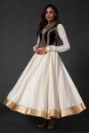 Buy_Rohit Bal_Black Silk Velvet Embroidered Floral Mandarin Collar Jacket And Anarkali Set _at_Aza_Fashions