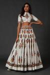 Buy_Rohit Bal_White Chanderi Embroidered Floral Mandarin Collar Bridal Lehenga Set  _at_Aza_Fashions