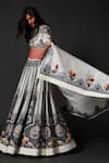 Buy_Rohit Bal_White Chanderi Embroidered Floral High Neck Bridal Lehenga Set _at_Aza_Fashions