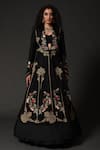 Buy_Rohit Bal_Black Matka Silk Embroidered Floral Shawl Lapel Long Jacket  _at_Aza_Fashions