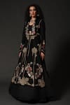 Rohit Bal_Black Matka Silk Embroidered Floral Shawl Lapel Long Jacket  _Online_at_Aza_Fashions