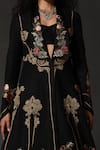 Buy_Rohit Bal_Black Matka Silk Embroidered Floral Shawl Lapel Long Jacket  _Online_at_Aza_Fashions