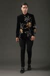 Buy_Rohit Bal_Black Silk Velvet Printed Bird Bandhgala  _at_Aza_Fashions