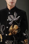 Buy_Rohit Bal_Black Silk Velvet Printed Bird Bandhgala  _Online_at_Aza_Fashions