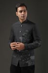 Shop_Rohit Bal_Black Chanderi Silk Printed Mughal Shibori Bandhgala  _at_Aza_Fashions