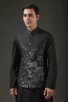 Rohit Bal_Black Chanderi Silk Printed Floral Shibori Nehru Jacket _Online_at_Aza_Fashions