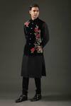 Rohit Bal_Black Silk Velvet Embroidered Floral Nehru Jacket  _Online_at_Aza_Fashions