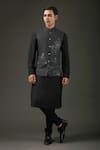 Buy_Rohit Bal_Black Chanderi Silk Printed Animal Shibori Nehru Jacket _at_Aza_Fashions