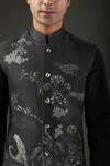 Rohit Bal_Black Chanderi Silk Printed Animal Shibori Nehru Jacket _Online_at_Aza_Fashions