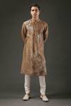 Buy_Rohit Bal_Brown Kurta Chanderi Silk Embroidered Resham Set_at_Aza_Fashions