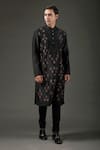 Buy_Rohit Bal_Black Kurta Chanderi Silk Embroidered Resham Set _at_Aza_Fashions