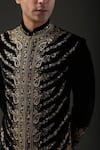 Buy_Rohit Bal_Black Silk Velvet Embroidered Resham Sherwani  _Online_at_Aza_Fashions