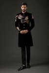 Buy_Rohit Bal_Black Silk Velvet Embroidered Resham Sherwani  _at_Aza_Fashions