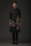 Rohit Bal_Black Matka Silk Embroidered Resham Sherwani  _Online_at_Aza_Fashions