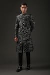 Buy_Rohit Bal_Black Chanderi Silk Printed Shibori Quilted Sherwani _at_Aza_Fashions