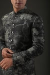 Rohit Bal_Black Chanderi Silk Printed Shibori Quilted Sherwani _Online_at_Aza_Fashions