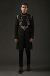 Rohit Bal_Black Matka Silk Embroidered Zari Sherwani  _Online_at_Aza_Fashions