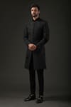 Buy_Rohit Bal_Black Matka Silk Embroidered Resham Sherwani  _at_Aza_Fashions