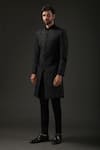 Rohit Bal_Black Matka Silk Embroidered Resham Sherwani  _Online_at_Aza_Fashions