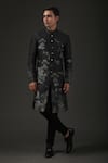 Buy_Rohit Bal_Black Chanderi Silk Printed Shibori Quilted Sherwani _at_Aza_Fashions