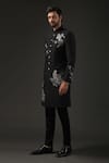 Rohit Bal_Black Matka Silk Embroidered Resham Sherwani  _Online_at_Aza_Fashions