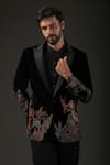 Rohit Bal_Black Silk Velvet Embroidered Resham Work Tuxedo  _Online_at_Aza_Fashions