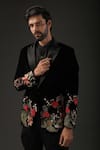 Rohit Bal_Black Silk Velvet Embroidered Resham Tuxedo  _Online_at_Aza_Fashions