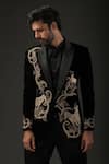 Rohit Bal_Black Silk Velvet Embroidered Resham Tuxedo  _Online_at_Aza_Fashions