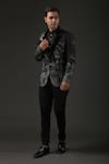 Rohit Bal_Black Chanderi Silk Printed Shibori Quilted Tuxedo _Online_at_Aza_Fashions