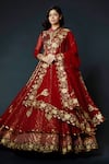 Buy_Rohit Bal_Maroon Net Lining Cotton Embroidery And Woven Anarkali Lehenga Set  _at_Aza_Fashions