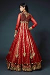 Rohit Bal_Maroon Net Lining Cotton Embroidery And Woven Anarkali Lehenga Set  _Online_at_Aza_Fashions