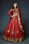 Shop_Rohit Bal_Maroon Net Lining Cotton Embroidery And Woven Anarkali Lehenga Set  _at_Aza_Fashions