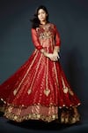 Buy_Rohit Bal_Maroon Net Lining Cotton Embroidery And Woven Anarkali Lehenga Set  _Online_at_Aza_Fashions