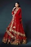 Shop_Rohit Bal_Maroon Net Lining Cotton Embroidery And Woven Anarkali Lehenga Set  _Online_at_Aza_Fashions