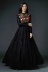 Buy_Rohit Bal_Black Chanderi Silk Lining Cotton Thread Band Floral Embroidered Anarkali Set _at_Aza_Fashions