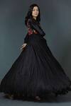 Rohit Bal_Black Chanderi Silk Lining Cotton Thread Band Floral Embroidered Anarkali Set _Online_at_Aza_Fashions