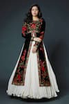 Buy_Rohit Bal_Black Chanderi Silk Lining Cotton Embroidery Thread Anarkali Set  _at_Aza_Fashions