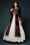 Rohit Bal_Black Chanderi Silk Lining Cotton Embroidery Thread Anarkali Set  _Online_at_Aza_Fashions
