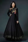 Buy_Rohit Bal_Black Chanderi Silk Embroidered Resham Thread Work Anarkali Set  _at_Aza_Fashions