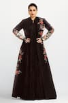 Buy_Rohit Bal_Black Matka Silk Hand Embroidered Floral Pattern Resham Long Jacket  _at_Aza_Fashions