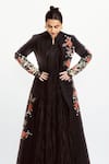 Shop_Rohit Bal_Black Matka Silk Hand Embroidered Floral Pattern Resham Long Jacket  _at_Aza_Fashions