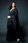 Buy_Rohit Bal_Black Saree Organza Embroidered Resham Thread Work With Unstitched Blouse Piece _at_Aza_Fashions