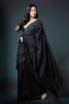 Shop_Rohit Bal_Black Saree Organza Embroidered Resham Thread Work With Unstitched Blouse Piece _at_Aza_Fashions