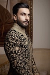 Buy_Rohit Bal_Black Silk Embroidered Floral And Bird Pattern Sherwani _Online_at_Aza_Fashions